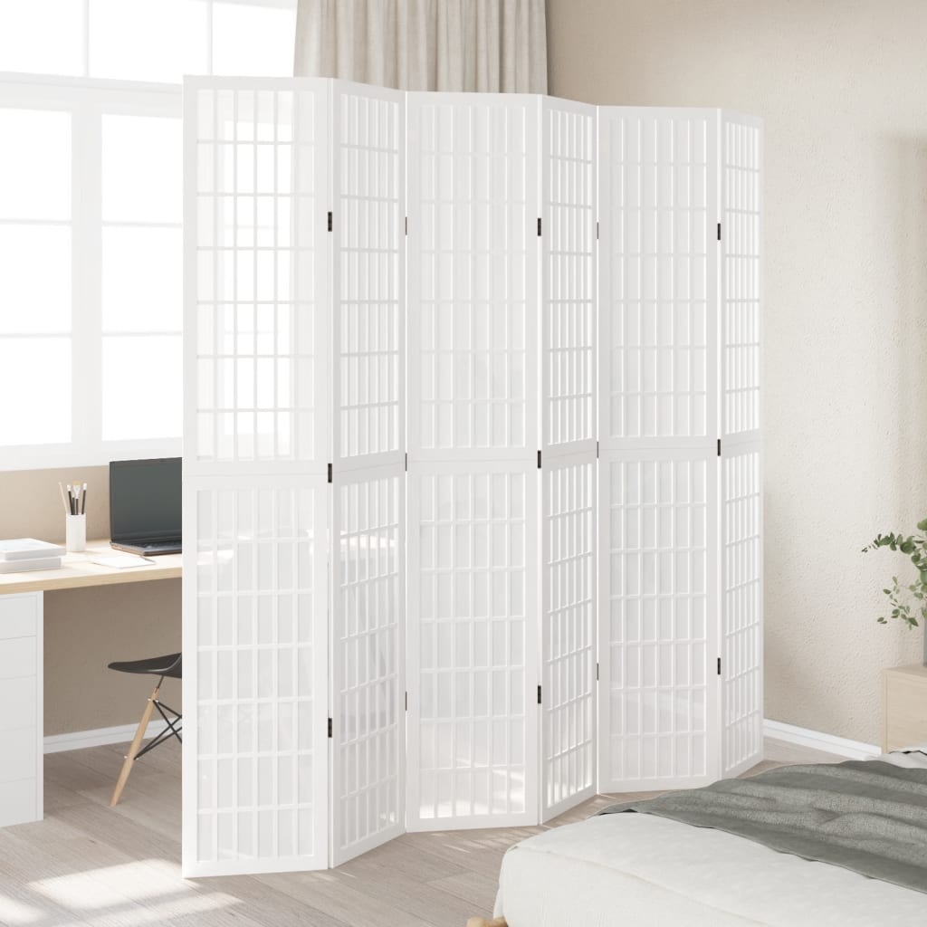 Room Divider 6 Panels White Solid Wood Paulownia